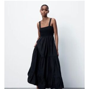 Zara Black Poplin Midi Dress